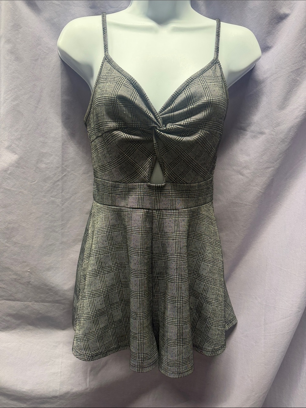 Windsor Gray Plaid Twist-Front Romper